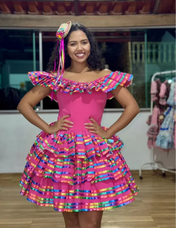 Nº118 - Rosa Pink com Fitas Coloridas