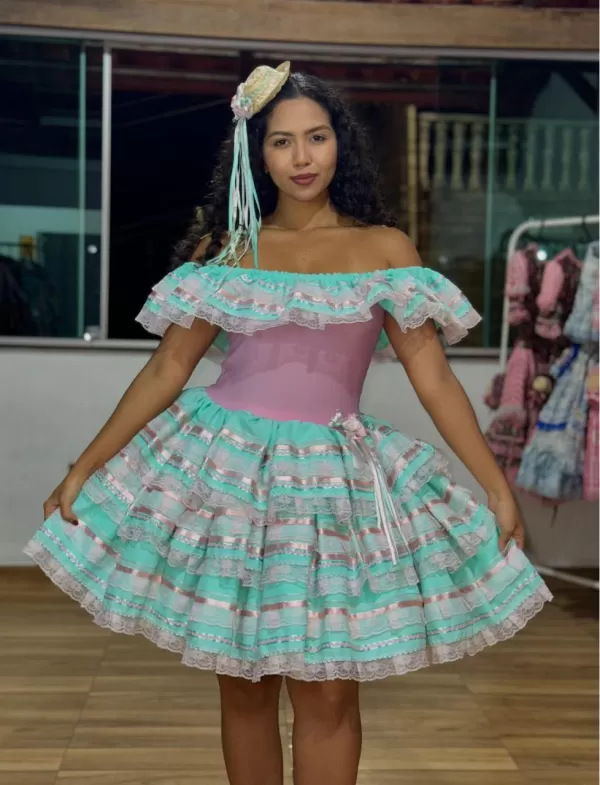 Nº135 - Verde Agua com Rosa Bebê
