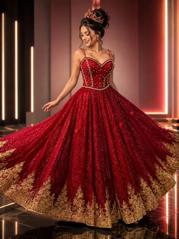 karen vermelho com barrado dourado