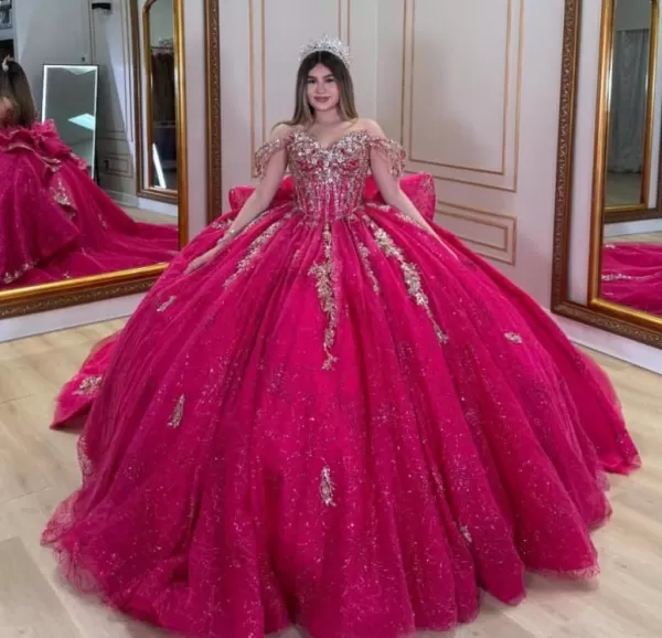 Vestido LAURA PINK/DOURADO - Vestido Interico PINK/DOURADO Classico com Calda Removivel