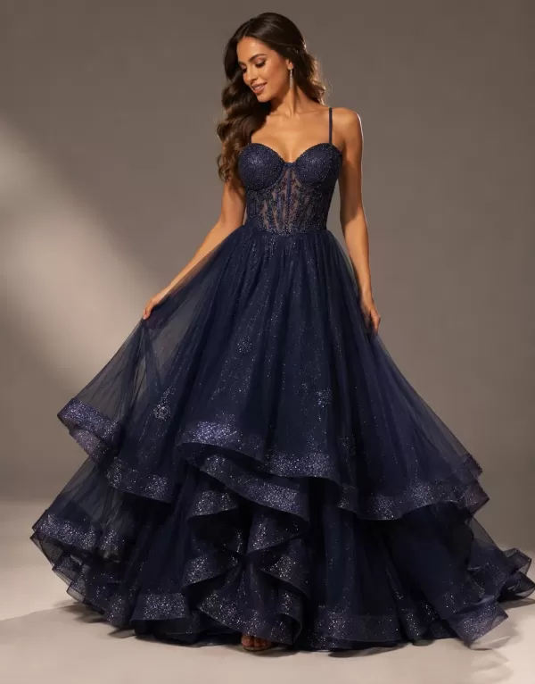Leticia - azul marinho/ brilho Glitter camadas