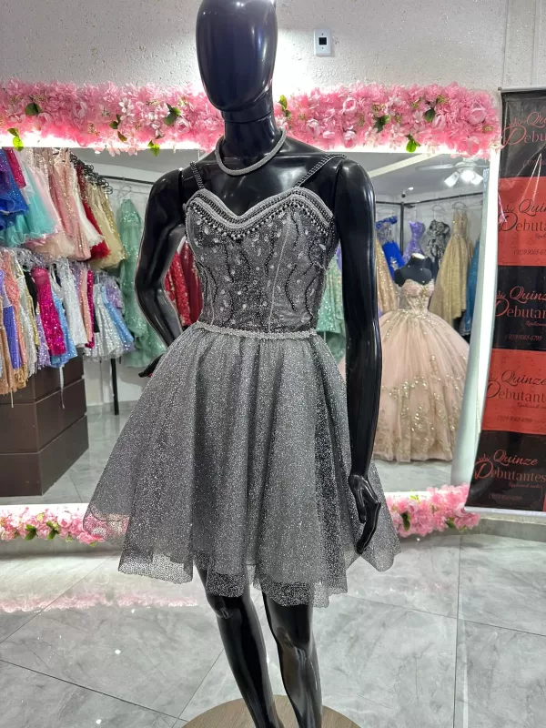 Vestido NICOLY-PRATA COM PRETO - vestido curto